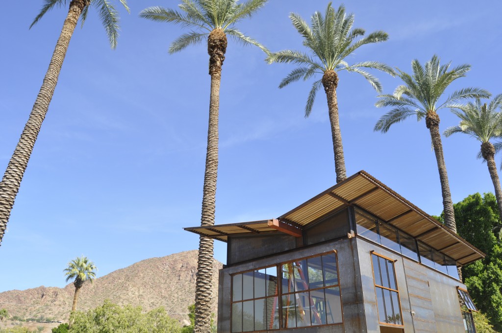 One of the dwellings taking shape against the backdrop of camelback mountain
