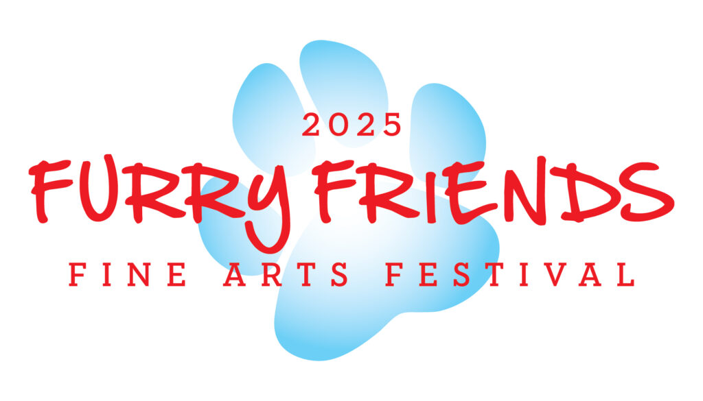 A blue paw print with the words merry friends.